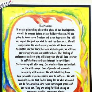 PROMISES AA 11x14 Motivational 12 Step Poster Sobriety Recovery Vigilance Sponsor Inspire Eating Disorder Heartful Art by Raphaella Vaisseau image 1