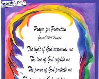 PRAYER FOR PROTECTION 8x11 Poster Inspiration Quote Motivation Print Spiritual Meditation Unity Recovery Heartful Art by Raphaella Vaisseau