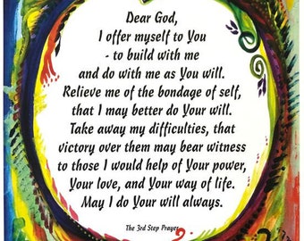 DEAR GOD 3rd Step Prayer 11x14 AA Recovery Inspirational Poster Motivational Print Support Family 12 step Heartful Art by Raphaella Vaisseau