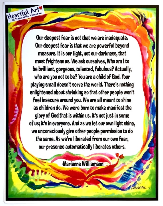 Marianne Williamson Quotes Fear Our Deepest Fear 11X14 Marianne Williamson Spiritual | Etsy India