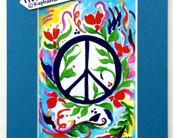 PEACE SIGN 5x7 Inspirational Motivational College Dorm Print 1970's Hippie Symbol Family Friends Gift Heartful Art by Raphaella Vaisseau