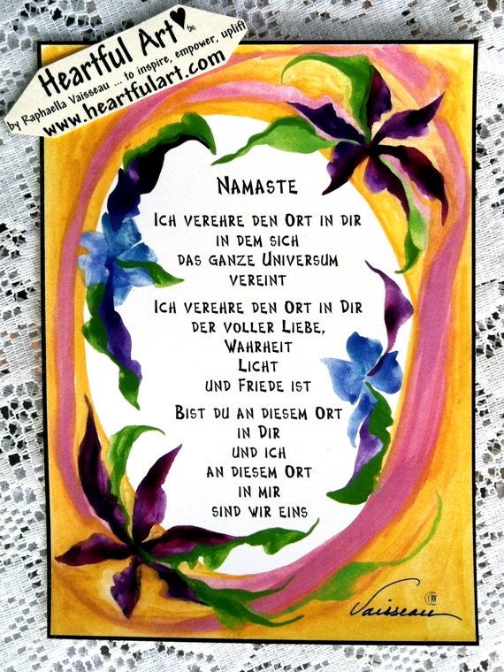 Namaste German Deutsch Inspirational Words Motivational Sayings Yoga Meditation Home Decor Love Blessing Heartful Art By Raphaella Vaisseau