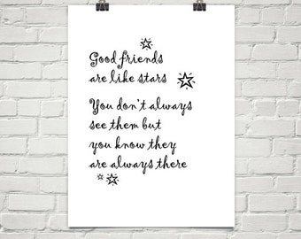 PRINTABLE GOOD FRIENDS Are Like Stars Inspirational Quote Friendship Gift Positive Typography Home Decor Heartful Art by Raphaella Vaisseau