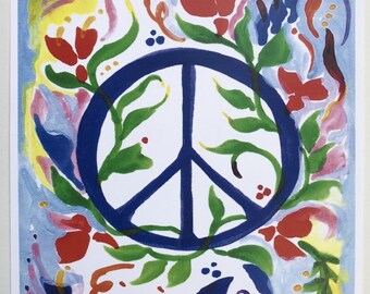 PEACE SIGN Inspirational 11x14 Motivational College Dorm Poster 1970's Hippie Symbol Family Friends Gift Heartful Art by Raphaella Vaisseau