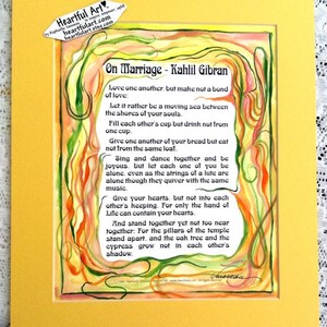 ON MARRIAGE 11x14 Kahlil Gibran Inspirational Quote Wedding Anniversary Gift Home Relationship Meditation Heartful Art by Raphaella Vaisseau image 2