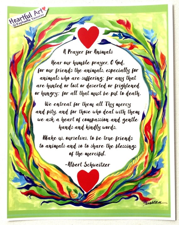 PRAYER for ANIMALS 8x11 Rescue Poster Albert SCHWEITZER Catholic