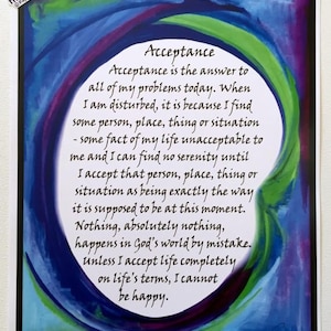 ACCEPTANCE 11x14 Motivational 12 Step Poster Sobriety Recovery Liberate Sponsor Inspire Eating Disorder Heartful Art by Raphaella Vaisseau image 1