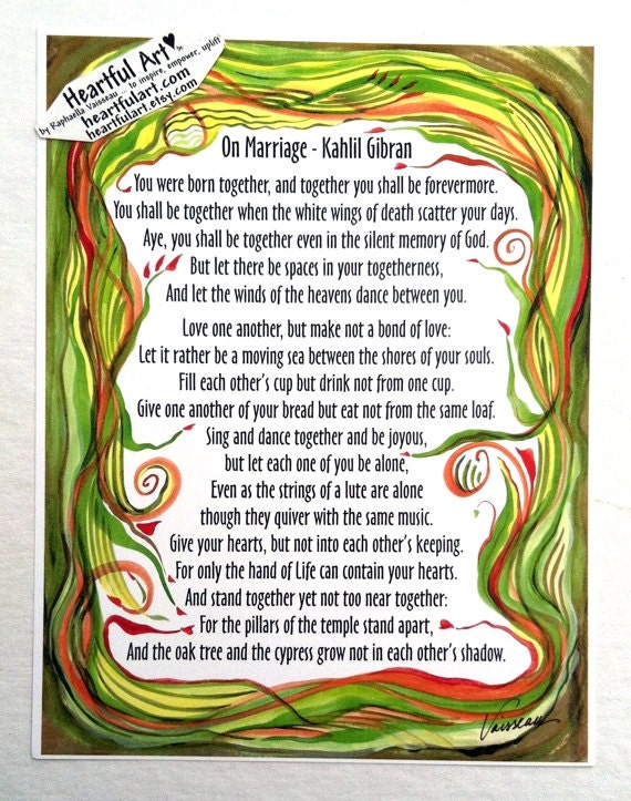 On Marriage 8x11 Kahlil Gibran Full Inspirational Quote Etsy