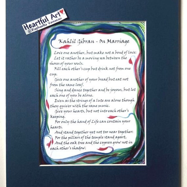 ON MARRIAGE Kahlil Gibran 8x10 Inspirational Quote Wedding Gift Anniversary Family Home Decor The Prophet Heartful Art by Raphaella Vaisseau