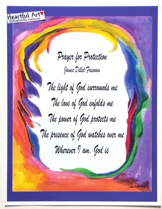 PRAYER FOR PROTECTION 8x11 Poster Inspiration Quote Motivation Print Spiritual Meditation Unity Recovery Heartful Art by Raphaella Vaisseau