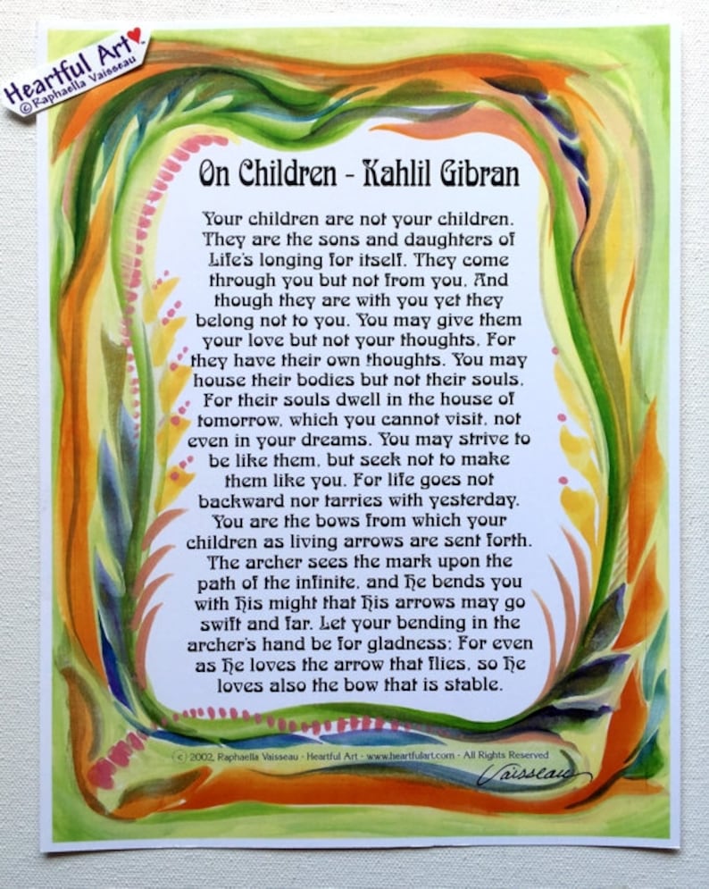 ON CHILDREN 8x11 Kahlil Gibran Print Prophet Inspirational - Etsy