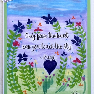 Only from the Heart 8x11 RUMI Poster Yoga Meditation Inspirational Spiritual Friends Motivational Print Heartful Art by Raphaella Vaisseau image 1