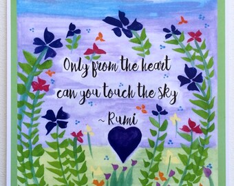 Only from the Heart 8x11 RUMI Poster Yoga Meditation Inspirational Spiritual Friends Motivational Print Heartful Art by Raphaella Vaisseau