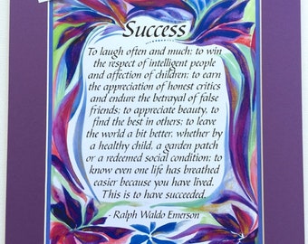 EMERSON SUCCESS 11x14 Inspirational Quote Motivational Print Parent Retirement Gift New Home Decor Saying Heartful Art by Raphaella Vaisseau