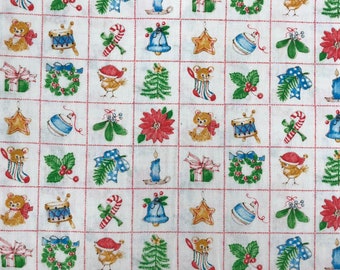 vintage 1980s Retro Christmas Fabric 2 yards long x 44" large 1950's Style Print Cute Holiday Animals