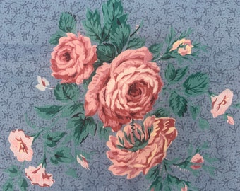 5th Avenue Designs VTG 1988 Blue Pink Floral Scotchgard Chintz Fabric 2yrd x 55“