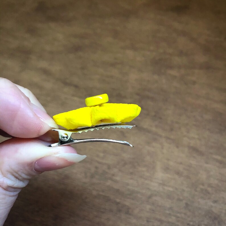 Vibrant Yellow Vintage Kimono Fabric Kanzashi Mini Hair Clips image 3