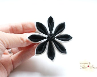 Black and White  | Kanzashi Fabric  Flower Hair Clip