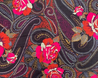Vintage Cranston Print Works Fabric Dark Paisley Hot Pink Roses Super Soft 2 yrds +8“
