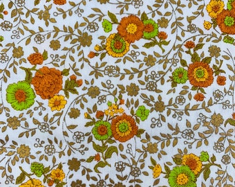 VTG 70s Manes Fabric Co Inc Cottagecore Autumnal Mini Floral Print 4yrds Metalic