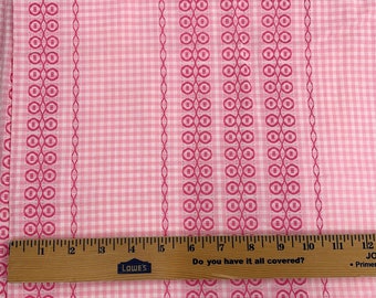 VTG 50s/60s Gingham Fabric Pink White Check w/Woven Border Barbie 4 yrds+14"x36"