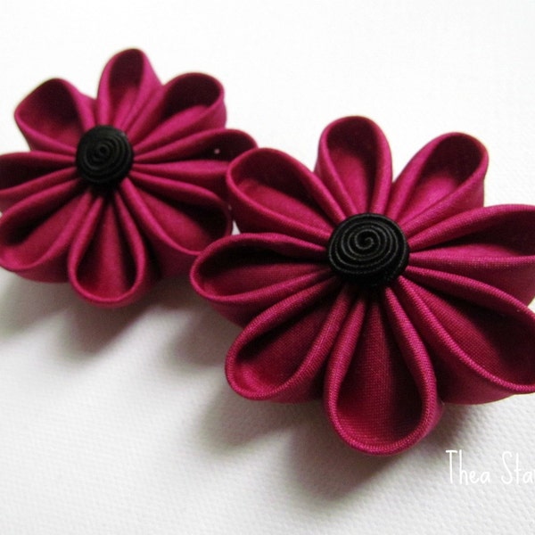 Kanzashi Hair Flowers - Berry Wine