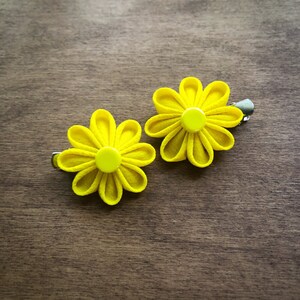 Vibrant Yellow Vintage Kimono Fabric Kanzashi Mini Hair Clips image 4