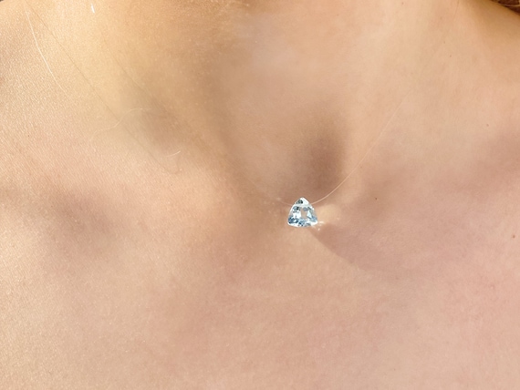 Blue Topaz Trillion Necklace: Minimalist Floating Gemstone Choker