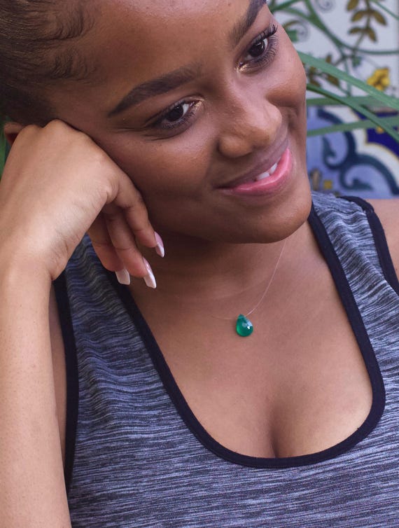 Green Onyx Floating Necklace: Minimalist Boho Choker