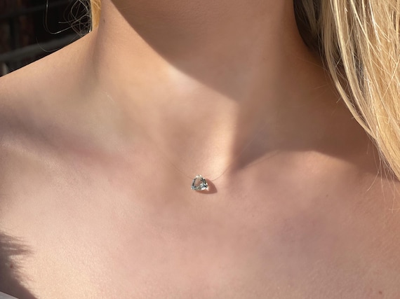 Green Amethyst Trillion Floating Necklace: Minimalist Boho Choker