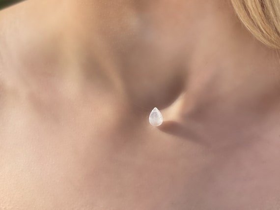Floating Moonstone Pendant: Delicate Boho Choker Necklace
