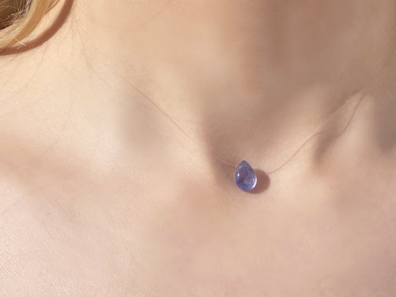 Tanzanite Gemstone Floating Necklace: Minimalist Boho Choker