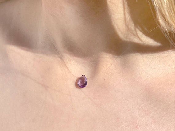 Amethyst Floating Necklace: Minimalist Boho Choker, Hypoallergenic