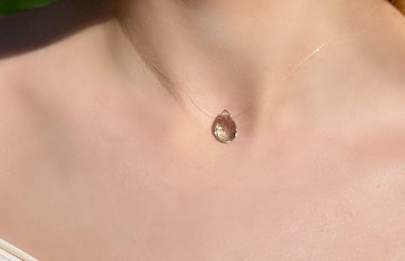 Green Amethyst Floating Necklace: Minimalist Boho Choker