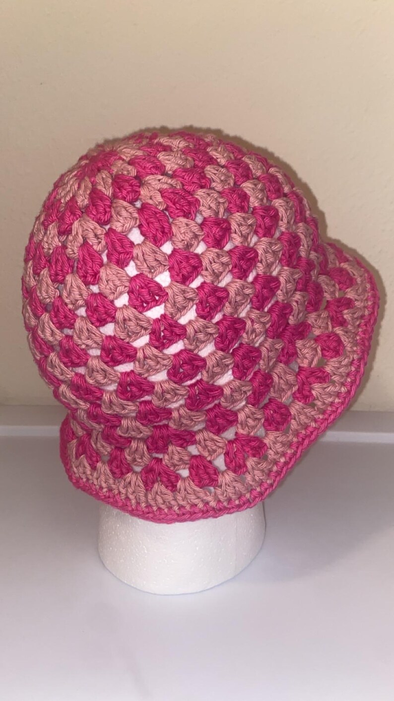 Pastel Rainbow Crochet Striped Bucket Hat - Pink