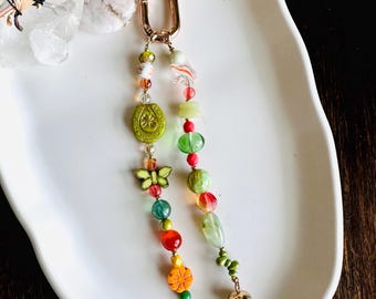 Dije de bolso con cuentas / Accesorios para bolsos / Estilo bohemio campestre / Dije de bolso moderno / Dijes de bolso naranja y verde / Vaquera / Joyería para bolsos / Estilo western
