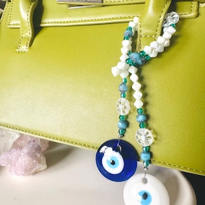 Tasbedel met kralen | Tassenaccessoires | Bedel | Trendy tasbedel | Sleutelhanger | Tasbedel | Boze oog | Portemonnee sieraden
