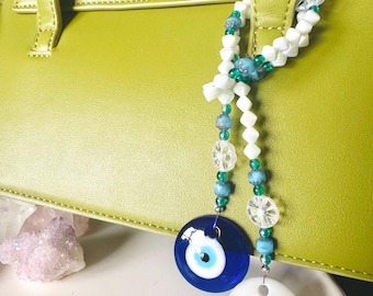 Handmade Beaded Bag Charm: Evil Eye Purse Jewelry