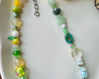 Lemon Drop Beaded Charm Necklace: Handmade Eclectic Jewelry