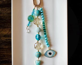 Beaded Bag Charm | Boho Charm | Coastal | Evil Eye