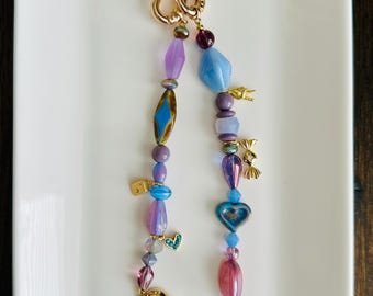 Beaded Bag Charm | Fortune cookie charm | Rainbow/Cloud Charm | Purple Bag Charm | Keychain | Multiple Charmed
