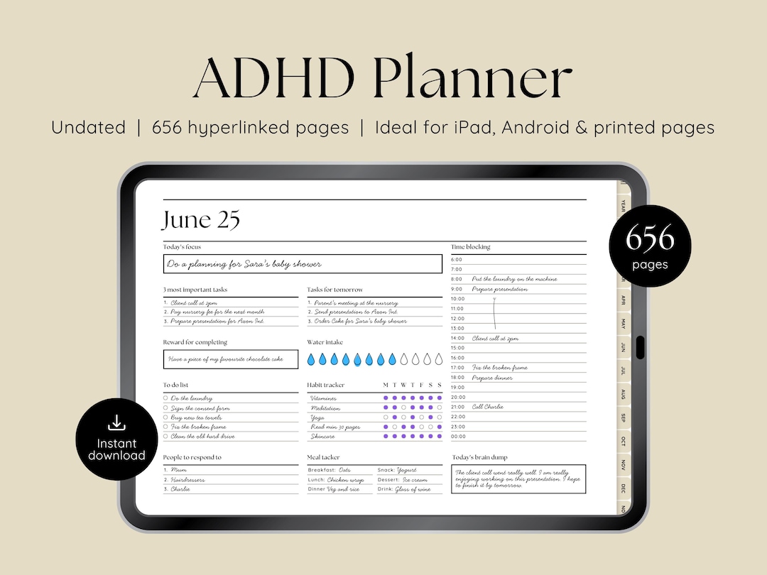 ADHD Digital Planner, Undated ADHD Planner, iPad & Android Digital ...