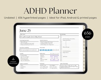 ADHD Digital Planner, Undated ADHD Planner, iPad & Android Digital Planner, GoodNotes Calendar, Adult ADHD Daily Weekly Monthly Journal 2025