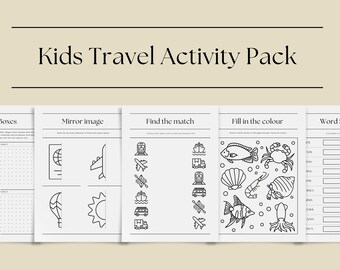 Paquete de actividades de viaje para niños, 20 páginas de actividades para niños imprimibles, paquete de actividades de avión, juegos de viaje para niños, libro ocupado de avión de 20 páginas