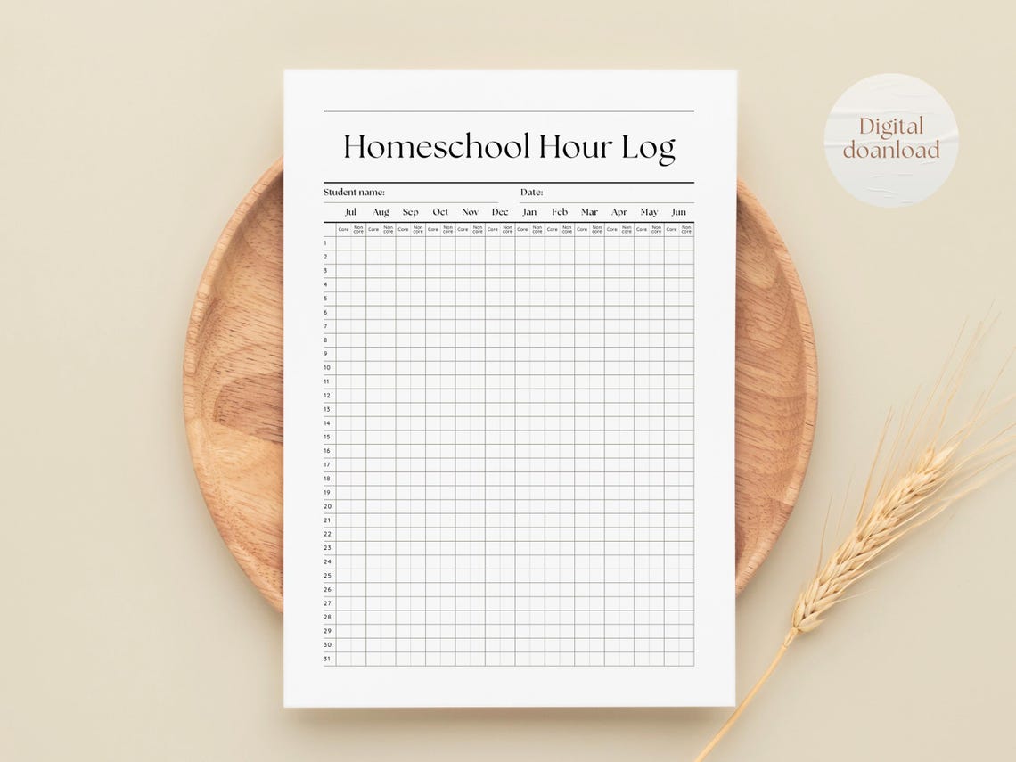 Printable Homeschool Hour Log Template, Kids Homeschooling Timetable ...