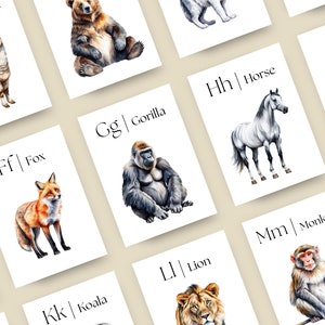 26 ABC Educational Flash Cards, A-Z Cards, Learn ABCs, Animal Alphabet Flashcards, Kids Colours Alphabet, Montessori Cards, DIGITAL DOWNLOAD