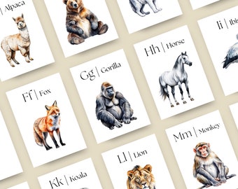26 ABC Educational Flash Cards, A-Z Cards, Learn ABCs, Animal Alphabet Flashcards, Kids Colours Alphabet, Montessori Cards, DIGITAL DOWNLOAD