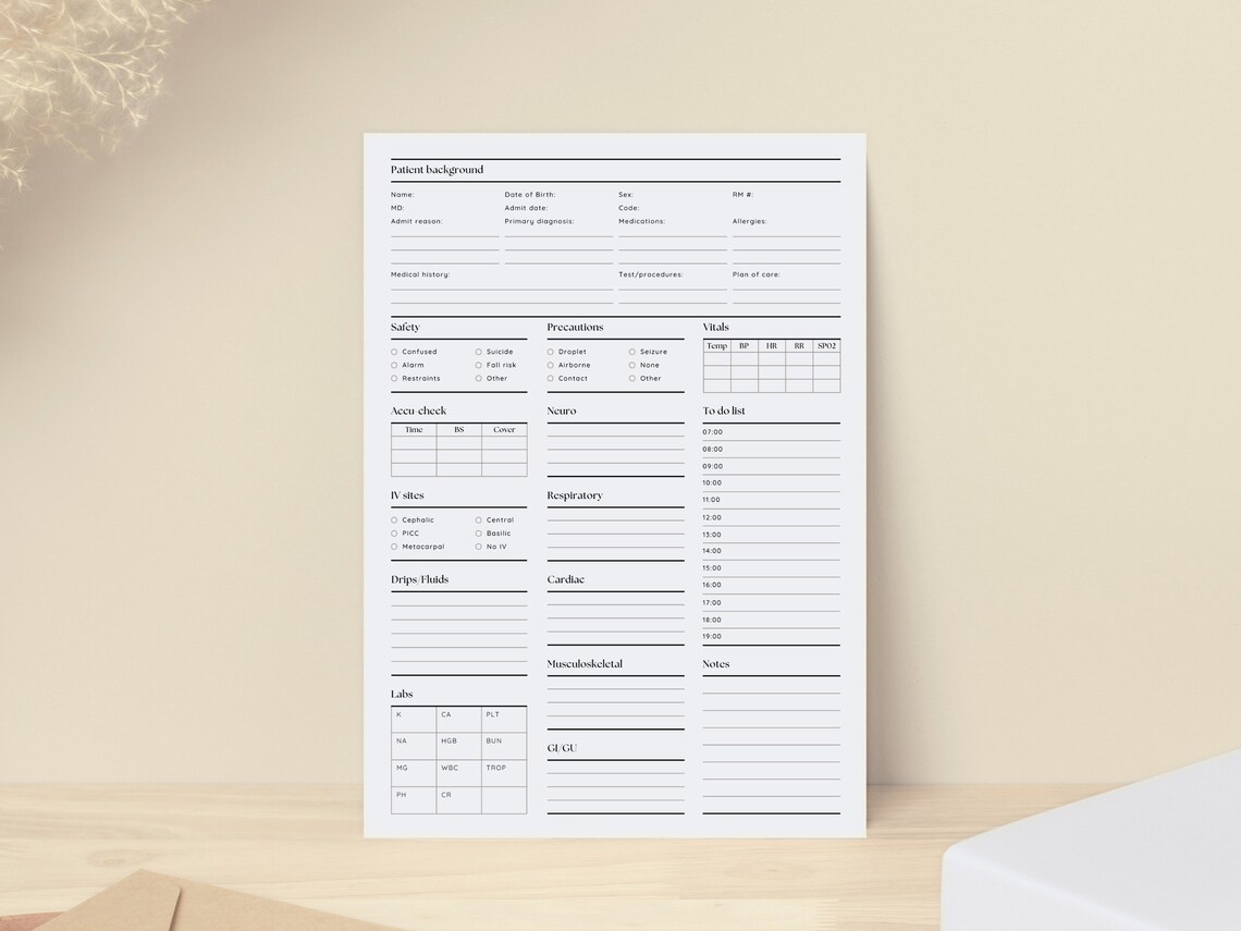 Printable Nurse Report Sheet Template, DIGITAL DOWNLOAD - Etsy UK