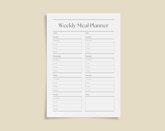 Printable Weekly Meal Planner, Food Diary, A4, Letter Size (Digital Download)