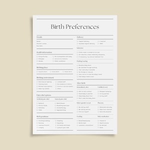 Printable Birth Plan Digital Template, Natural Birthing Plan Template, Birth Preferences Template, Birth Plan Checklist, DIGITAL DOWNLOAD